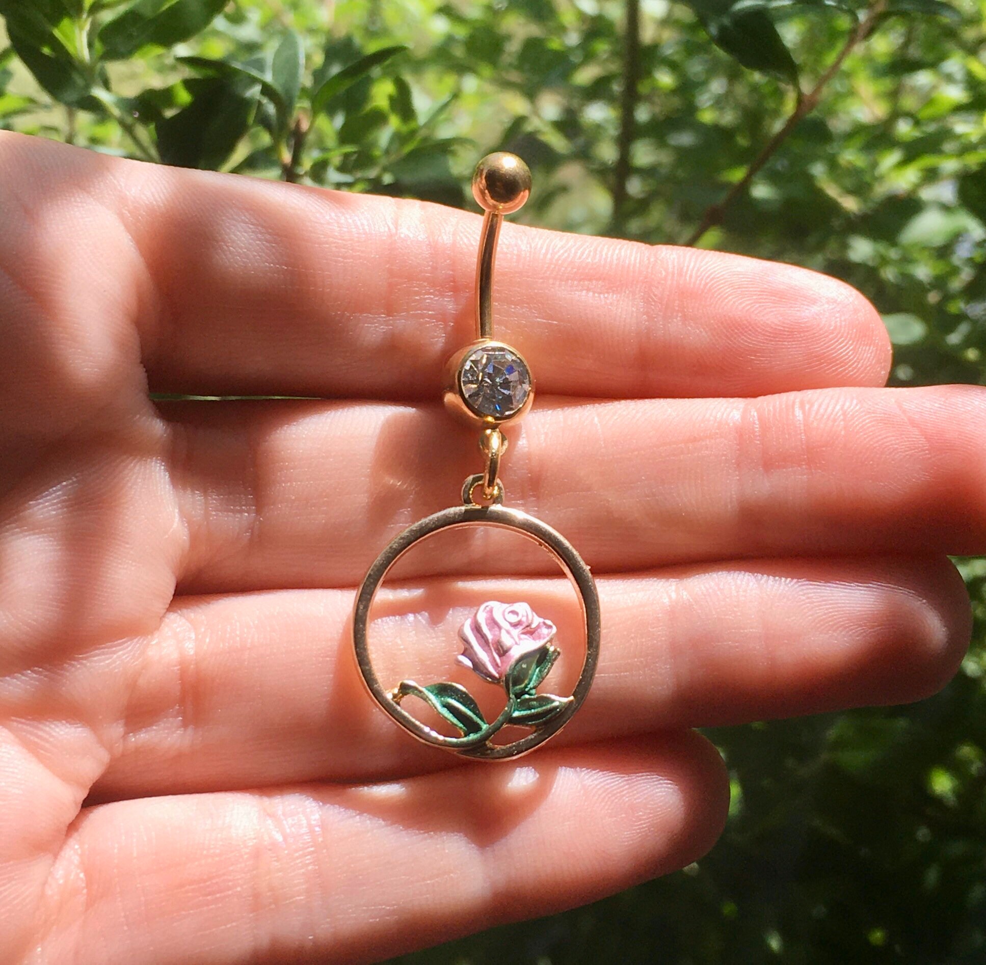 Pink Rose Circle Belly Button Ring Etsy Singapore