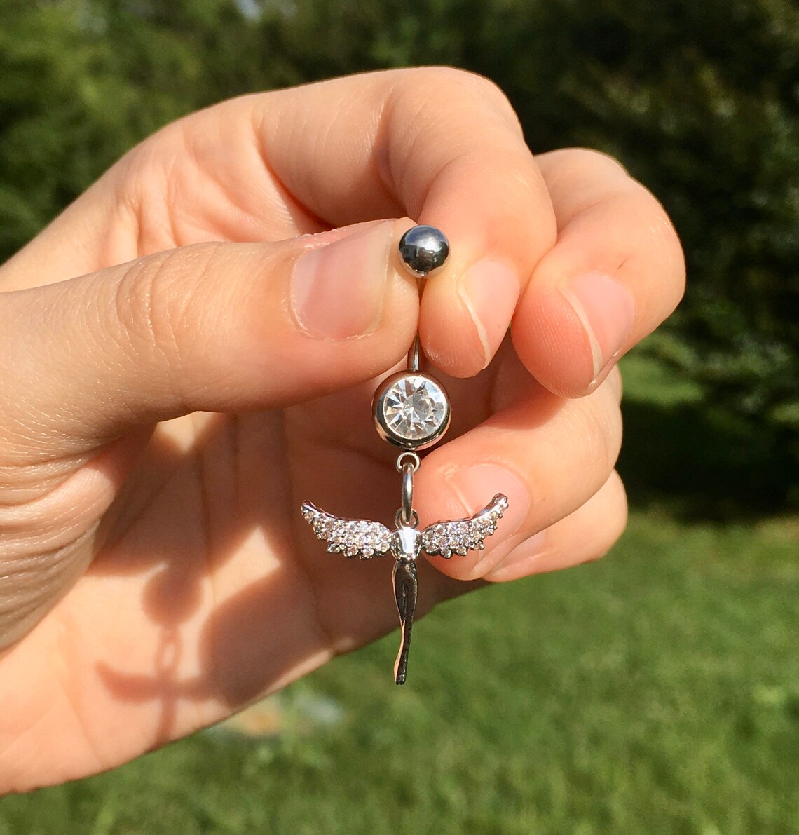 Rhinestone Angel Dangle Belly Button Ring Etsy