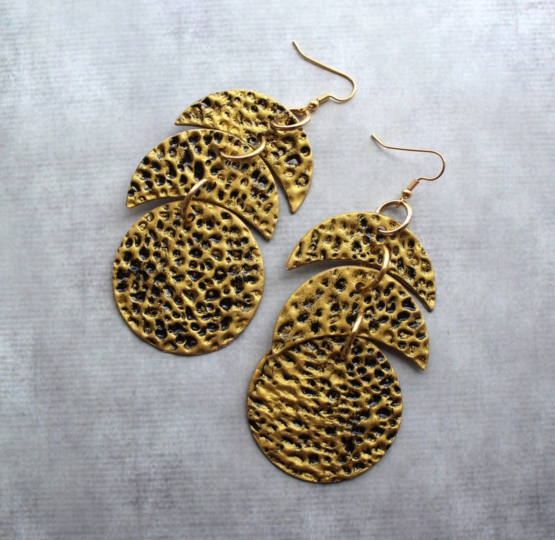 Moon phase earrings Large African earrings for women Mayan earrings