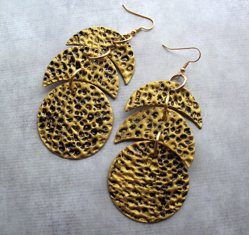 Moon phase earrings Large African earrings for women Mayan earrings