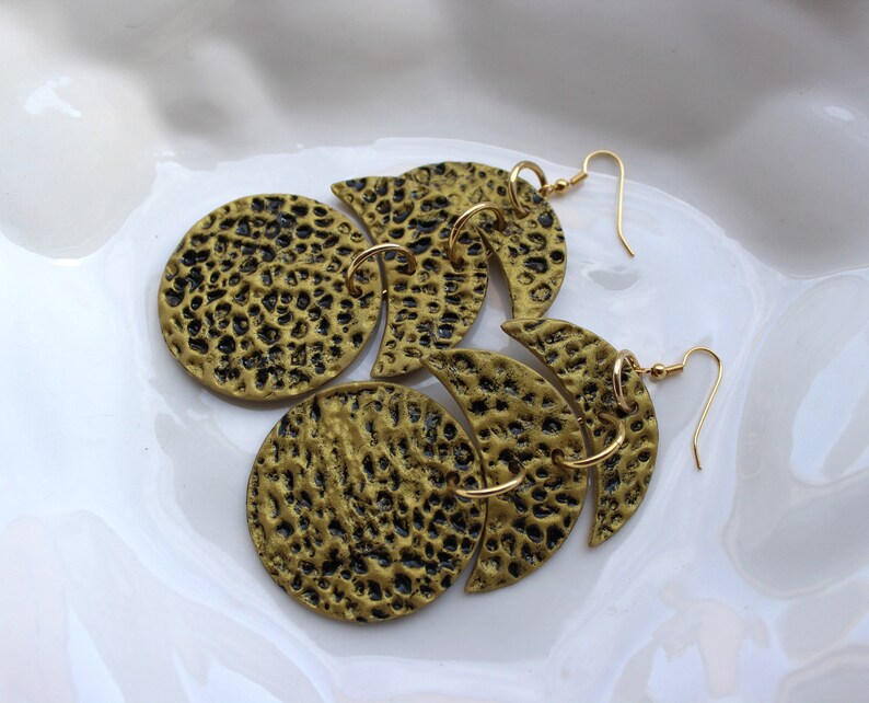 Moon phase earrings Large African earrings for women Mayan earrings