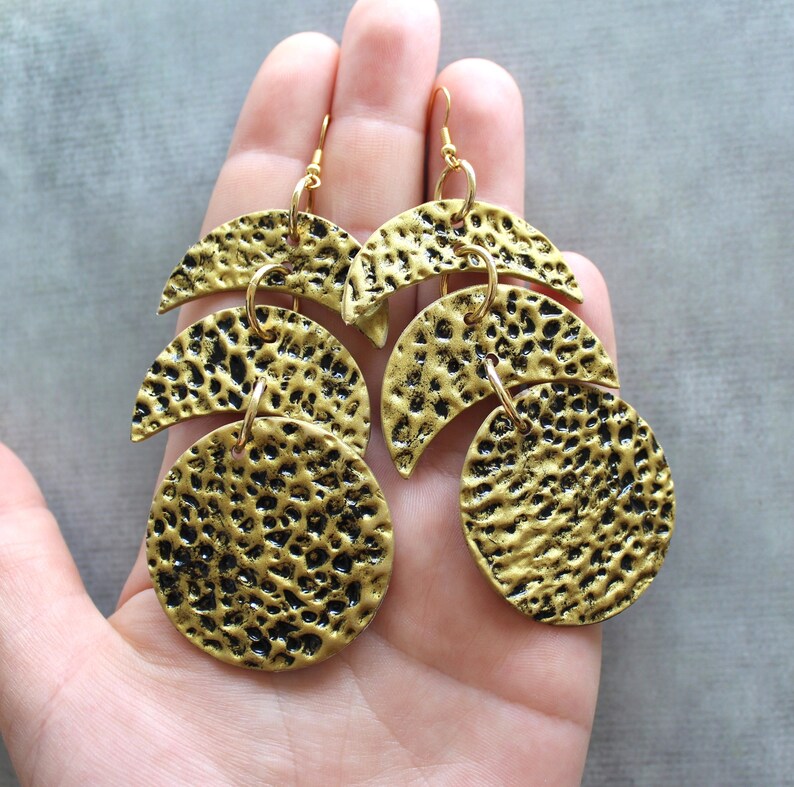 Moon phase earrings Large African earrings for women Mayan earrings