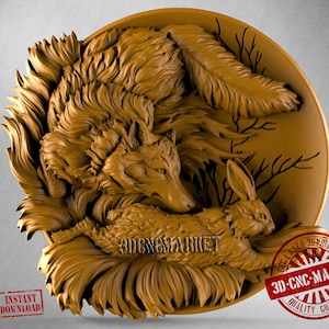 Fox and Rabbit, 3D Stl Model 0312, for CNC Router Engraver, Carving Machine, Relief, Artcam, Aspire, VCarve, Cutt3D