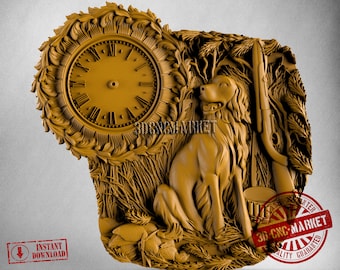 Hunting Clock, 3D Stl Model 1203, for CNC Router Engraver, Carving Machine, Relief, Artcam, Aspire, VCarve, Cut3D