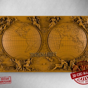Mapa do mundo, modelo 3D Stl 6617, para gravador de roteador CNC, máquina de escultura, relevo, Artcam, Aspire, VCarve, Cutt3D