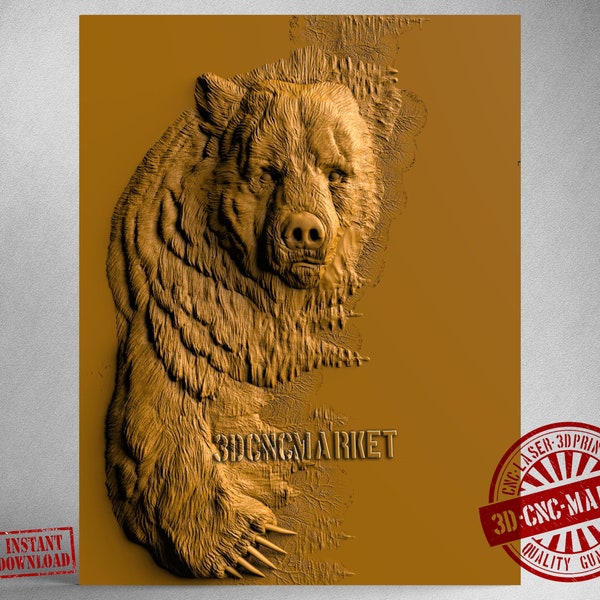 Bear in trees, 3D Stl Model 10327, for CNC Router Engraver, Carving Machine, Relief, Artcam, Aspire, VCarve, Cutt3D, Easel