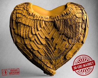 Wings Heart, 3D Stl Model 10339, for CNC Router Engraver, Carving Machine, Relief, Artcam, Aspire, VCarve, Cutt3D