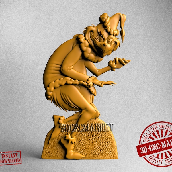 The Grinch, 3D Stl Model 10135, for CNC Router Engraver, Carving Machine, Relief, Artcam, Aspire, VCarve, Cutt3D