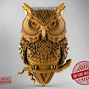 Owl Celtic, 3D Stl Model 0416, for CNC Router Engraver, Carving Machine, Relief, Artcam, Aspire, VCarve, Cutt3D, Easel