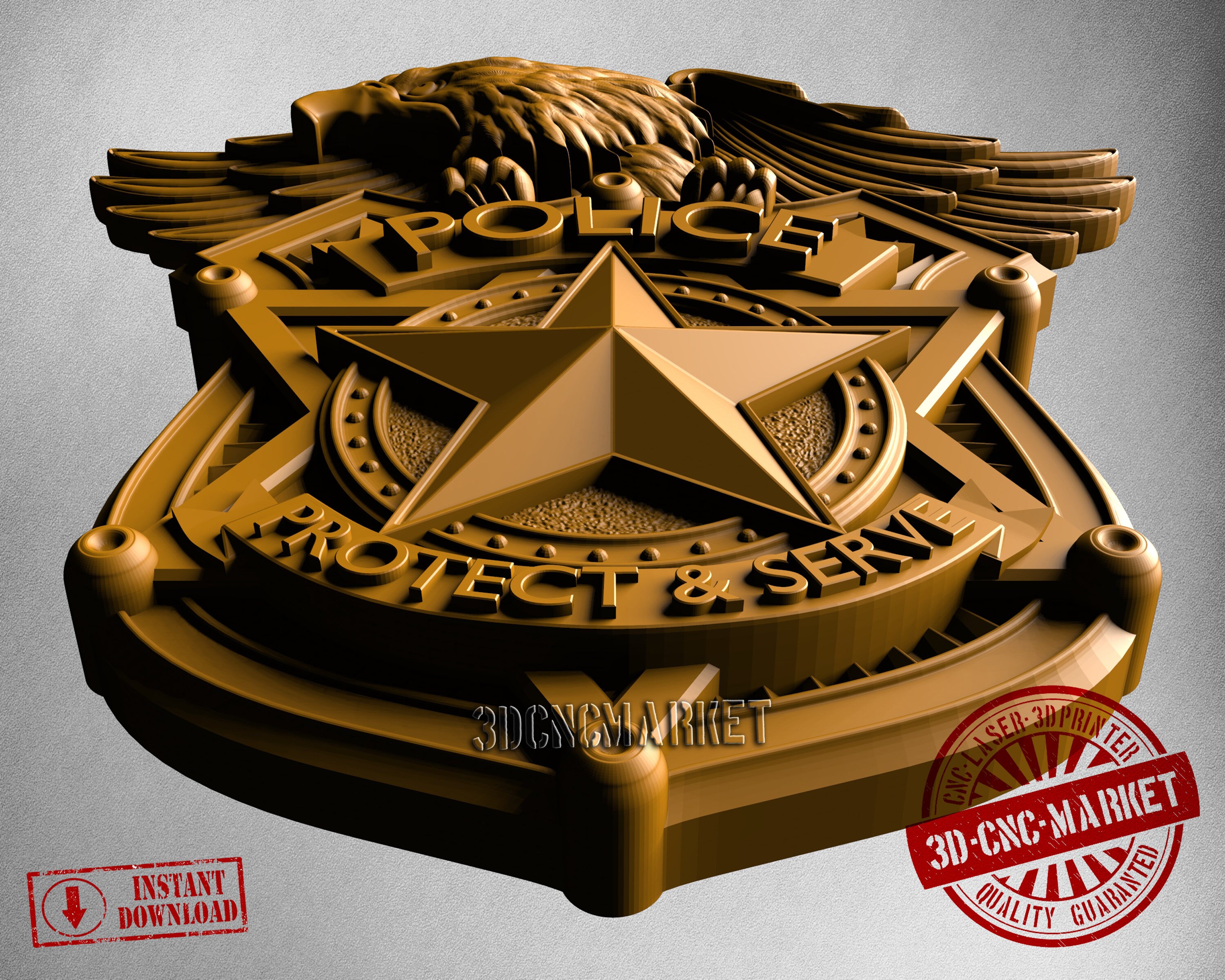 Police Badge 3D Stl Model 10074 for CNC Router Engraver Etsy