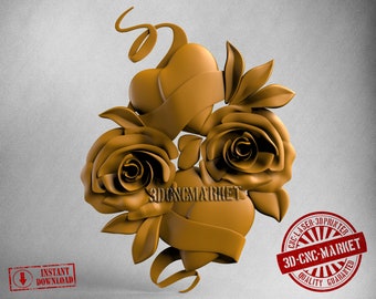Hearts and Flowers, 3D Stl Model 2548, for CNC Router Engraver, Carving Machine, Relief, Artcam, Aspire, VCarve, Cutt3D