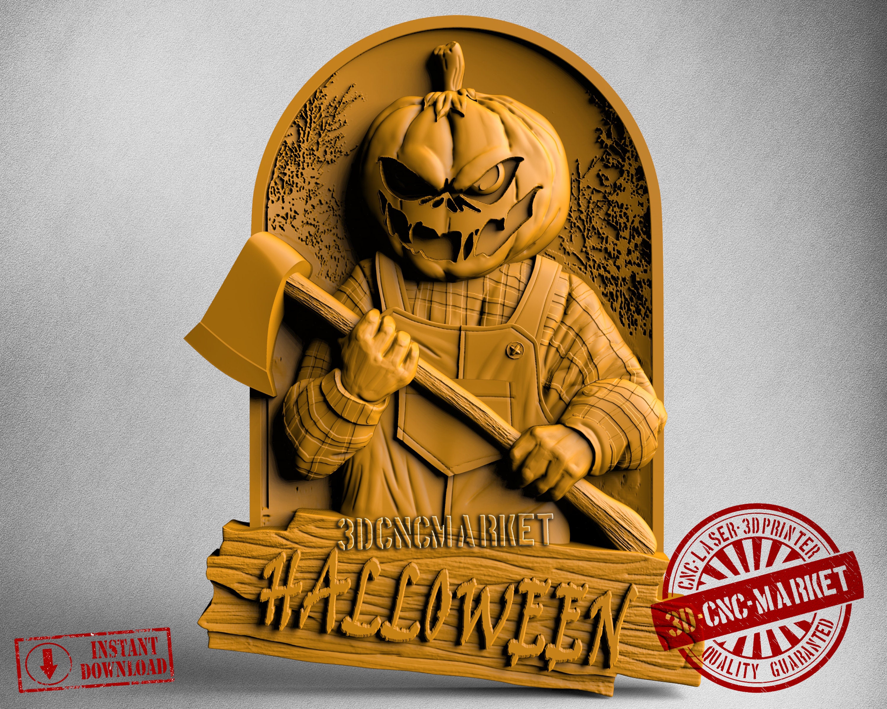 Schleichen mit Axt Halloween, 3D Stl Modell 10154, für CNC Fräser, Gravur, Schnitzmaschine, Relief, Artcam, Aspire, VCarve, Cutt3D