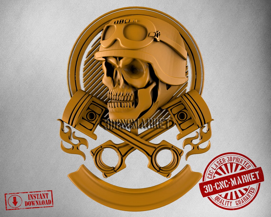 Motorhead Skull, 3D Stl Model 6201, for CNC Router Engraver, Carving ...