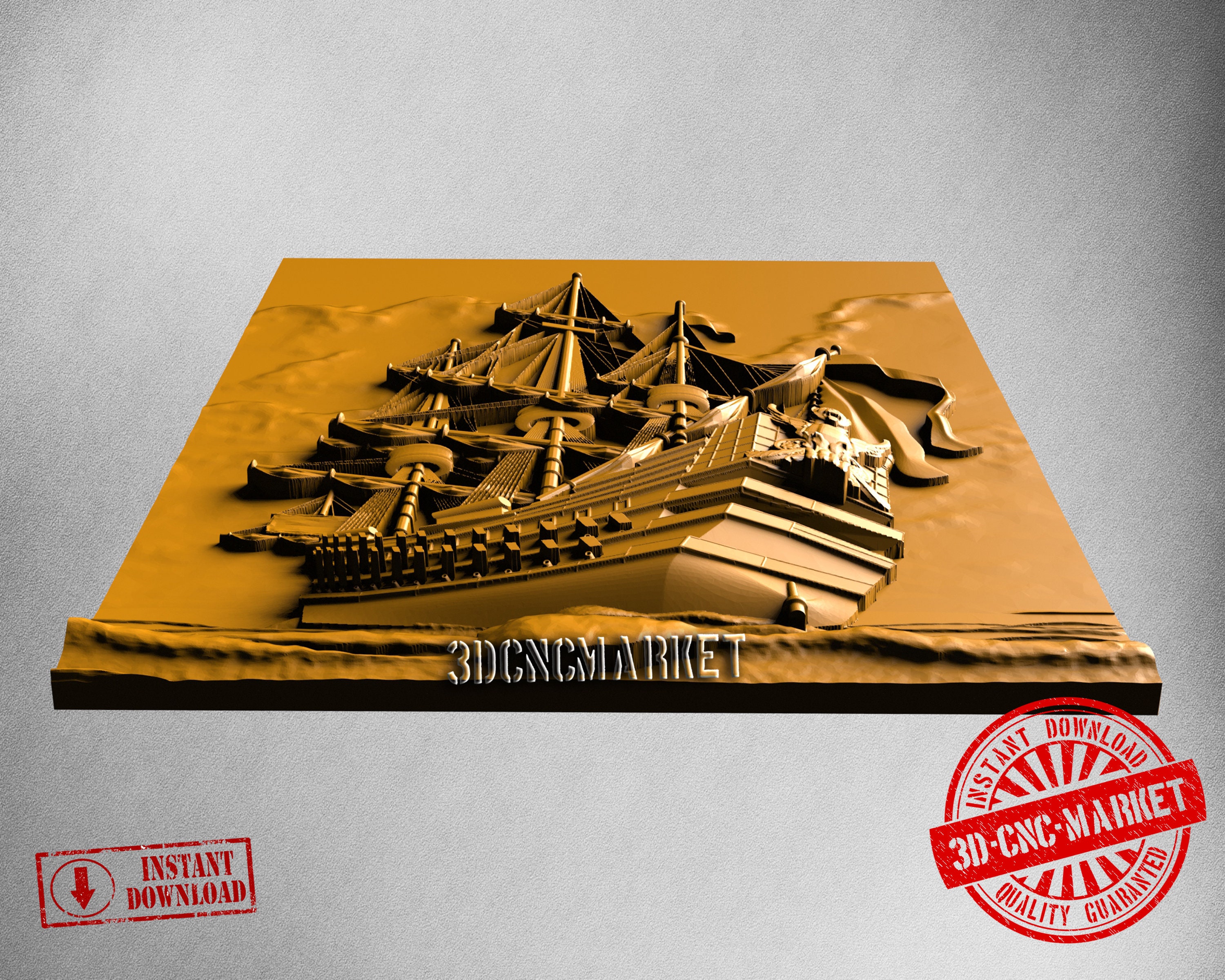 Ship on the Sea, 3D Stl Model 6623, for CNC Router Engraver