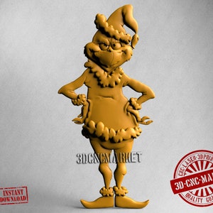 The Grinch, 3D Stl Model 10136, for CNC Router Engraver, Carving Machine, Relief, Artcam, Aspire, VCarve, Cutt3D,Easel