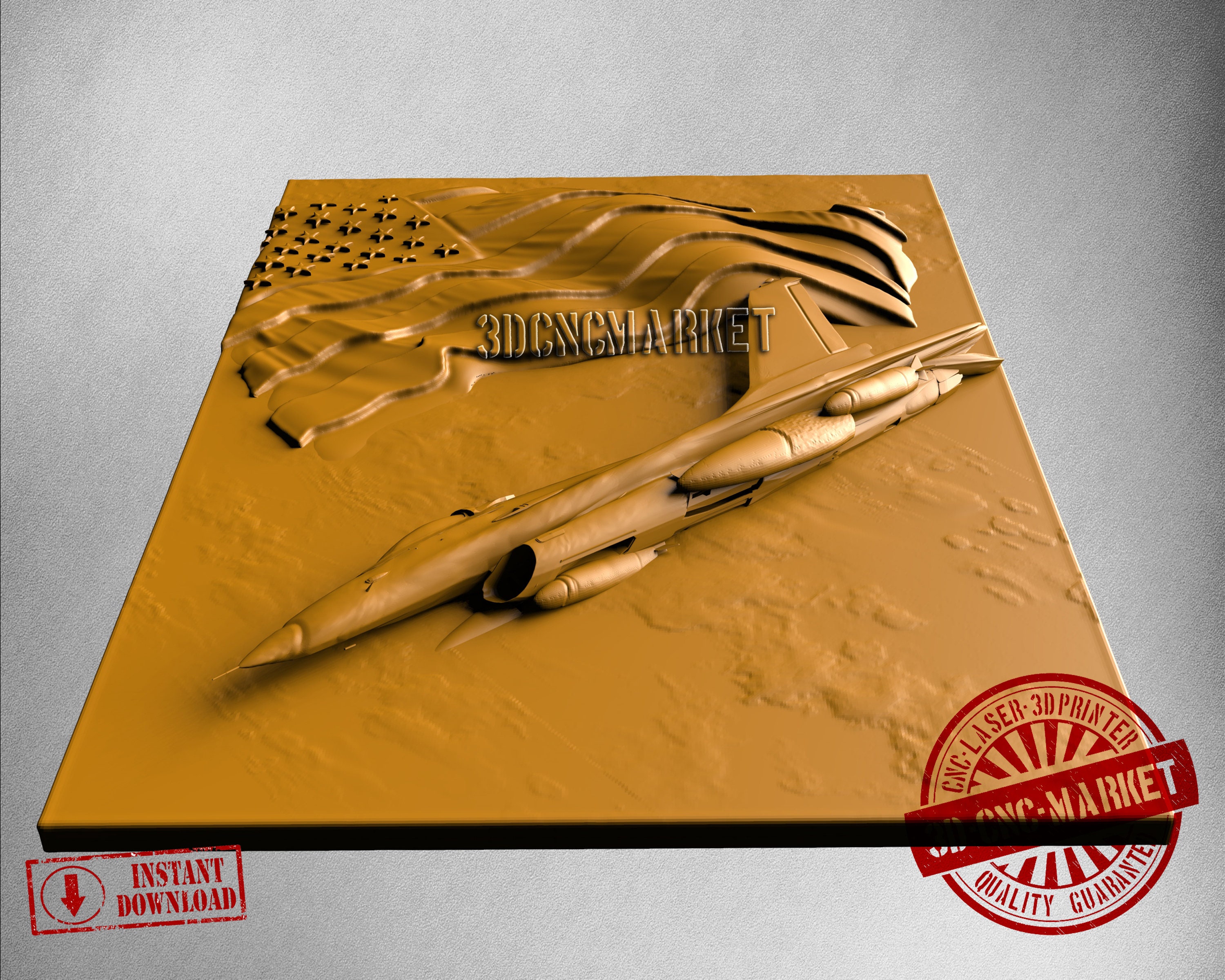 Flag and Plane, 3D Stl Model 10011, for CNC Router Engraver
