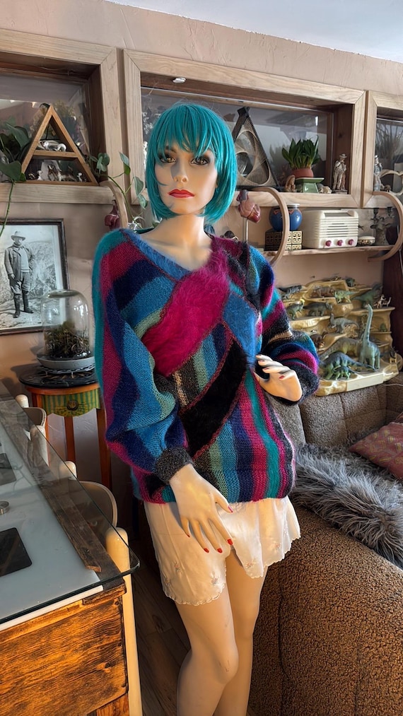 angora/blend colorful stretch soft sweater. - image 1