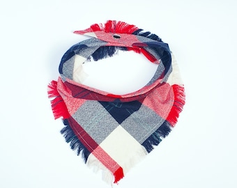 Plaid Dog Bandana with Fringe Dog Bandana Red and Tan Plaid