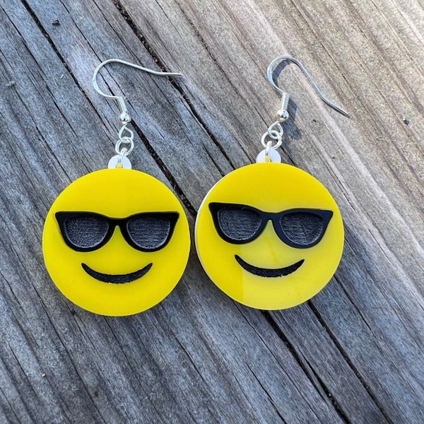 Sunglasses cool dude emoji acrylic statement earrings summer laser cut gift