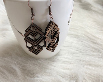 Natural hardwood laser cut earrings / Geometric dangle earrings / laser cut jewelry / laser cut earrings / laser cut gift