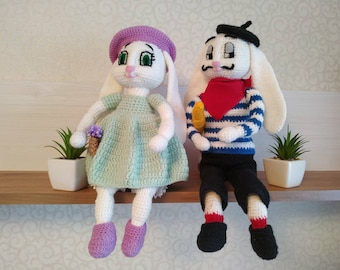 French bunny couple - Julie & Gérard - Crochet bunny