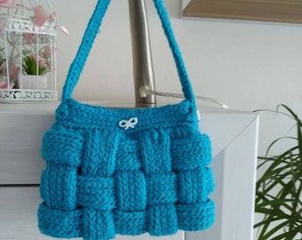 Summer bag - Cute knitted handbag - Blue and white handbag