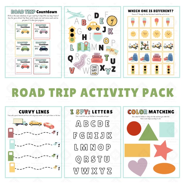 Road Trip Printable Pack, Preschool Pre-K Kinder Activities, Printable Activities for Kids, Traveling with Kids Printables