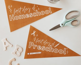 Back to School Pennants, First Day of School Pennants, First Day of Homeschool, Printables, DIY