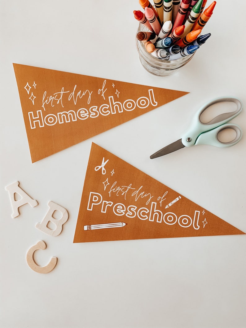 Back to School Pennants, First Day of School Pennants, First Day of Homeschool, Printables, DIY image 1