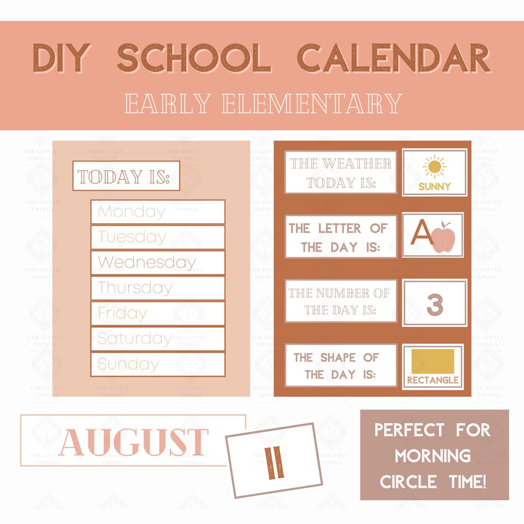 DIY School Calendar, Muted Rainbow Calendar, Early Elementary Calendar