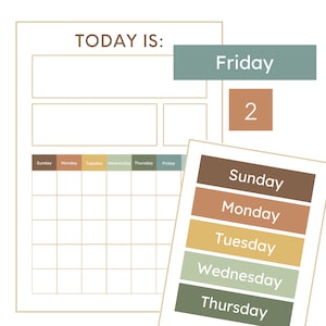 Earthy Tone School Calendar, DIY Calendar, Morning Routine Calendar, Circle Time Calendar, Velcro School Calendar