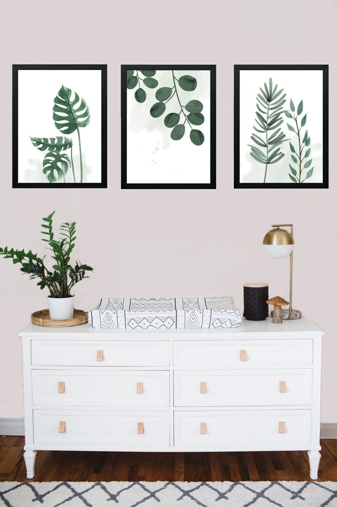 Botanical Print Set of 3- Green Botanical Leaf Wall Art Print & Posters ...