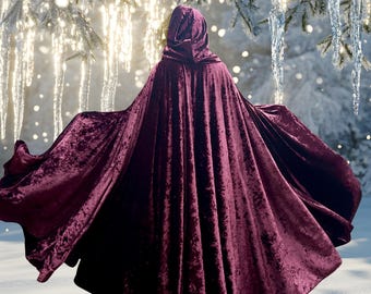 Crushed Burgundy Velvet FULL SLEEVES Cloak~ Matched Lined Hooded Cloak w/ Pockets
