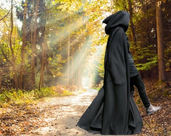 Black Hooded Cloak w/ Pocket~ Theme party Cloak~ Comic Con Cape~ Halloween Cloaks~ All Colors Available