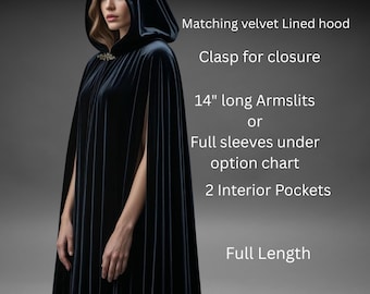 Black Velvet Cloak, FULL Circle Cloak, Lined Hood & W/Pockets, Custom Length