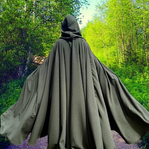 Sage Green Hooded Full Circle Cloak, Cosplay, Warrior Green Cloaks, Custom length