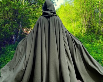 Sage Green Hooded Full Circle Cloak, Cosplay, Warrior Green Cloaks, Custom length
