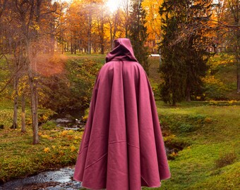 Raspberry Melton Wool Cloak~ Pink Hooded Cape/Coat Custom Made Cloaks