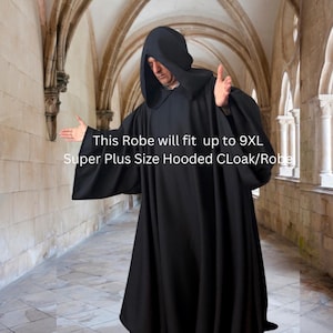 Black Tau Hooded Robe, Ritual Robe, Benedictine cuculla robe, Ceremonial robe, Monk Robe, Magician Ceremonial, Healers Robe, PLUS SIZE  Robe