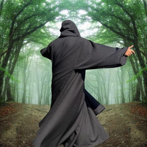 Black Robe with Hood and Sleeves~ Medieval Cloak~ Viking Cape~ Wizard Robe~ Renaissance Cosplay LARP ~2 Large Pockets~ Robe Cape/Cloak~