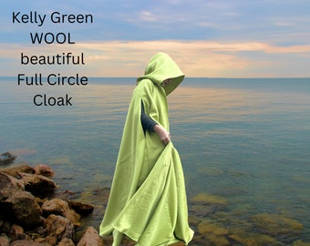Kelly Green WOOL Cloak~ Full Circle Cloak~ Hooded Cloak