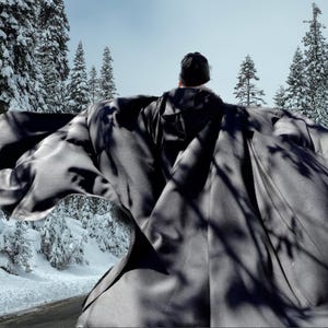 Black Half Cirlce Cloak~  Hooded Cloak~  Cosplay Cloak ~ Renaissance Fair~ Halloween Cloak