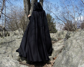 Black FULL Circle Cloak, Hooded Cloak, Cosplay Cloak, Pockets Cloak, Comic Icon Cloaks~ Hogwarts robe, Wizard's Robe,