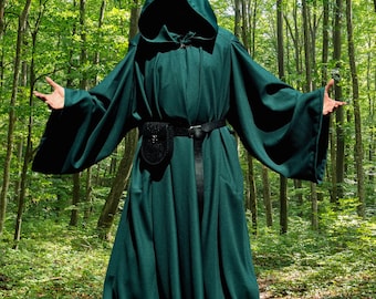 Forest Green Hooded Cloak, Renaissance Cosplay, Full Sleeves Cloak w/Large Pockets~