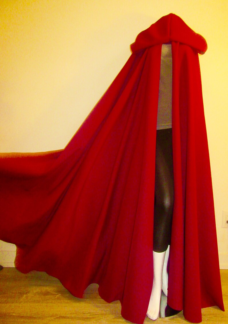 Wedding claoks Armholes Cloak Full Circle Red Cloak Hooded Red Cloak Pockets Cloak Poly Viscose Fabric Red Riding Hood Cloak