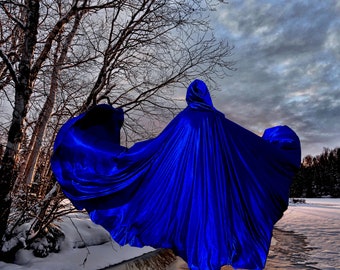 Blue Velvet Cape~ Full Circle Cloak,  Medieval Fantasy Velvet Cloak ,Hooded Medieval Cape, Extra LARGE HOOD Cloak