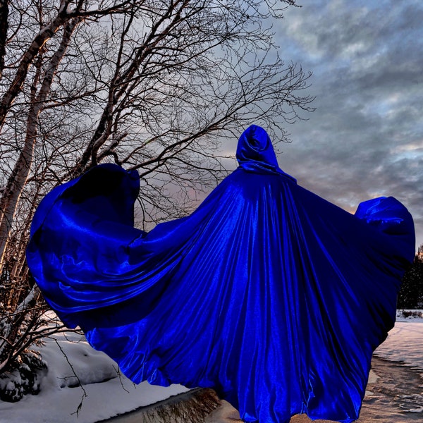 Blue Velvet Cape~ Full Circle Cloak,  Medieval Fantasy Velvet Cloak ,Hooded Medieval Cape, Extra LARGE HOOD Cloak