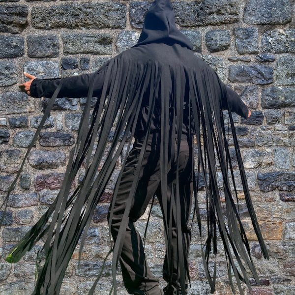 Black Melton Wool Tassel Hooded Cape Cloak, Cosplay Mistcloak