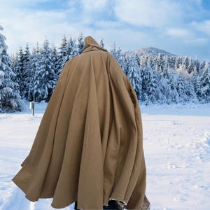 Melton Wool Cloak~ Half Circle Large Hooded Cloak~ Camel Color Cloak~ Large Pockets Cloak~ Wool Cloak~