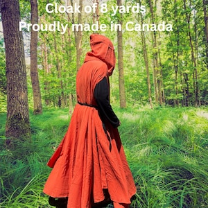 Organic LINEN Cloak~ Orange FULL  Cirlce Cloak~ LARP~ Renaissance faire Cloak~ Hooded Cloak~ w/Pockets~